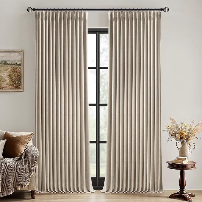 MIULEE Sand Pinch Pleated 100% Blackout Linen Curtains 40x84 Inches | Room by MIULEE