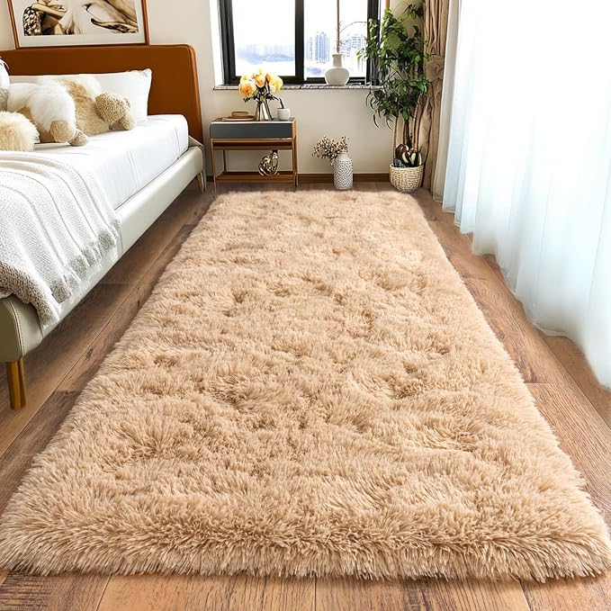 Pionblank Fluffy Runner Rugs for Bedroom 2x6, Camel | Modern Shaggy Area Rug by PIONBLANK