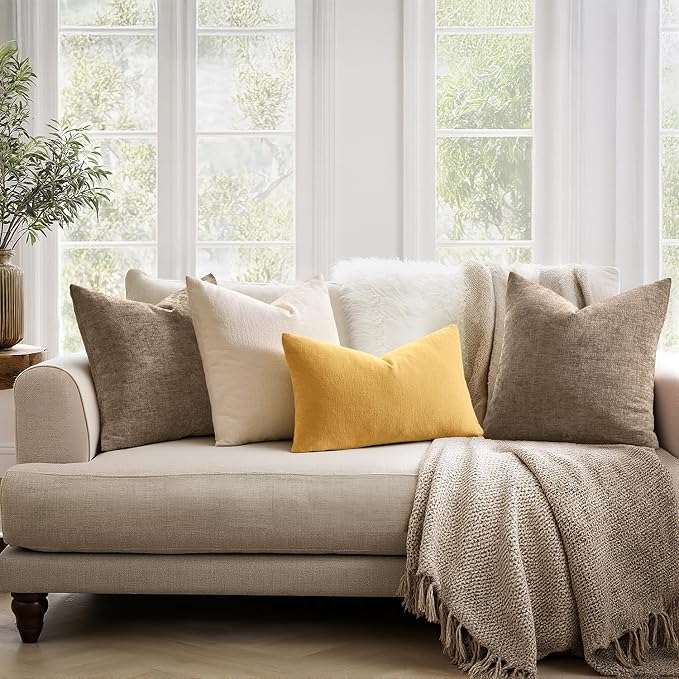 MIULEE Gold Chenille Couch Lumbar Throw Pillow Covers, 12x20 | Set of 2 - Image 3