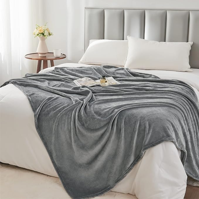 BEDELITE Fleece Blanket Soft Plush Queen Size Bed Blanket Grey 90"x90" | Ultra - Image 5