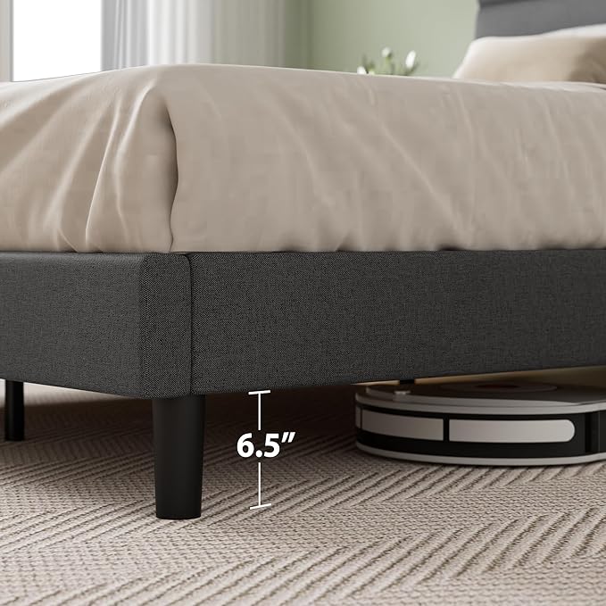 ZINUS King Piper Upholstered Platform Bed with Horizontal Paneled Headboard, Wooden Slat Support, No Box Spring Needed, Easy Assembly, Eco Friendly Packaging, Dark Grey