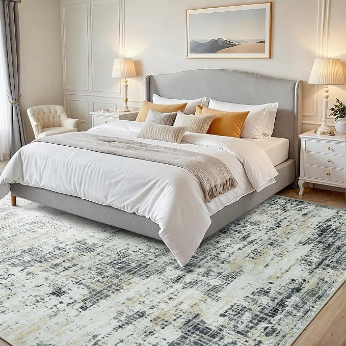 5x7 Washable Area Rug for Living Room Bedroom: Non-Slip Modern Black Gray | - Image 2