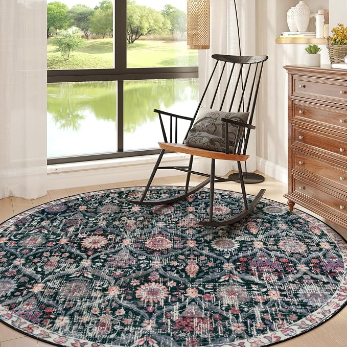 Lahome Moroccan Washable Round Area Rug, Soft Round Rugs 6ft Ultra-Thin | by Lahome