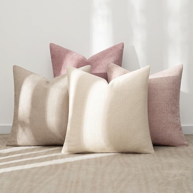 MIULEE Soft Decorative Chenille Pillow Covers Light Pink 16x16 Pack of 4 | - Image 3