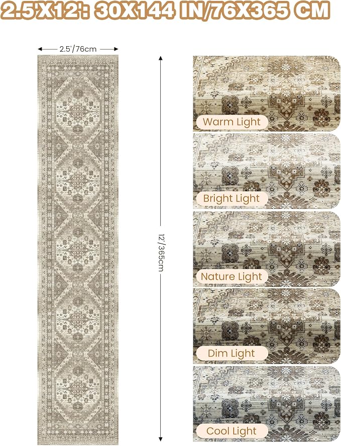 Runners for Hallway 12ft, Non-Slip Long Bathroom Rugs, Living Room, Soft - Image 2