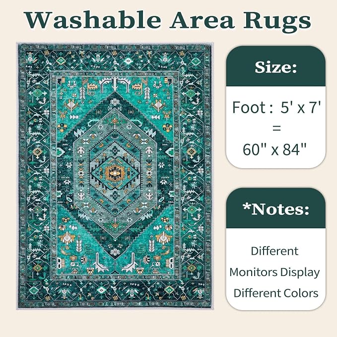 SERISSA 5x7 Washable Non Slip Boho Area Rug - Image 6