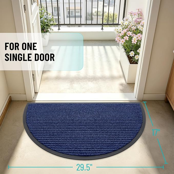 OLANLY Half Circle Front Door Mat 29.5x17, Waterproof Heavy-Duty Doormat | Blue - Image 2