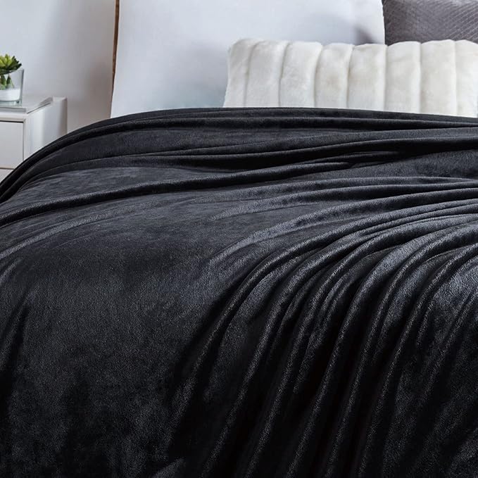 Walensee Fleece Blanket Plush Throw Fuzzy Lightweight (Throw Size 50x60 Black) Super Soft Microfiber Flannel Blankets for Couch, Bed, Sofa Ultra Luxurious Warm and Cozy for All Seasons
