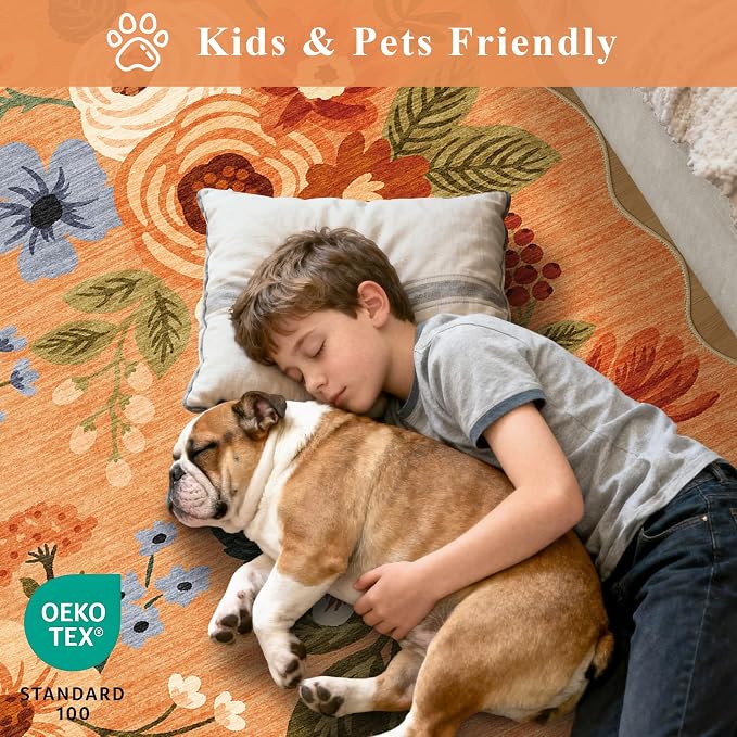 DUKINO 6x9 Area Rugs, Floral Washable Rug - Image 4