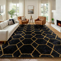 6x9 Area Rugs for Living Room Bedroom, Fluffy Black and Gold Geometric Rug | by ONASAR