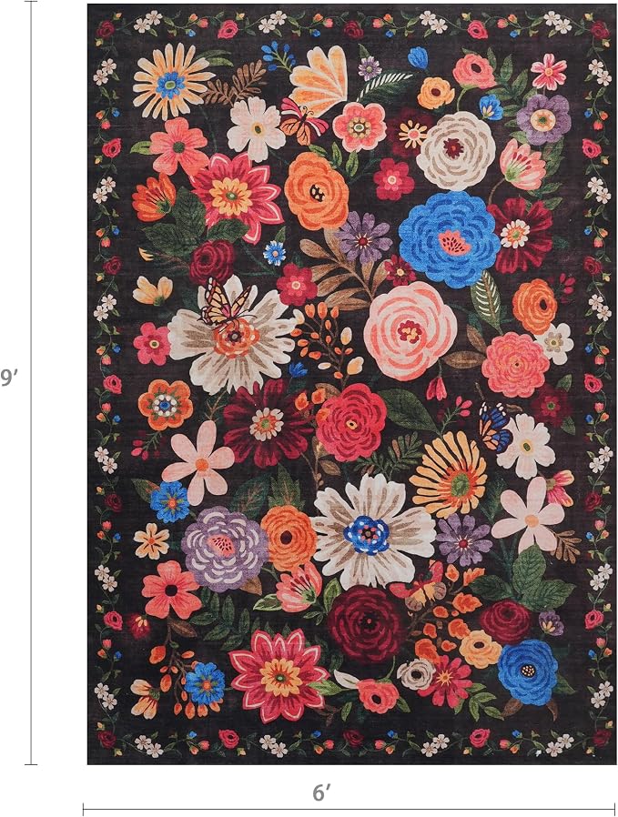 Black Brown Floral Area Rug 6x9 - Image 2