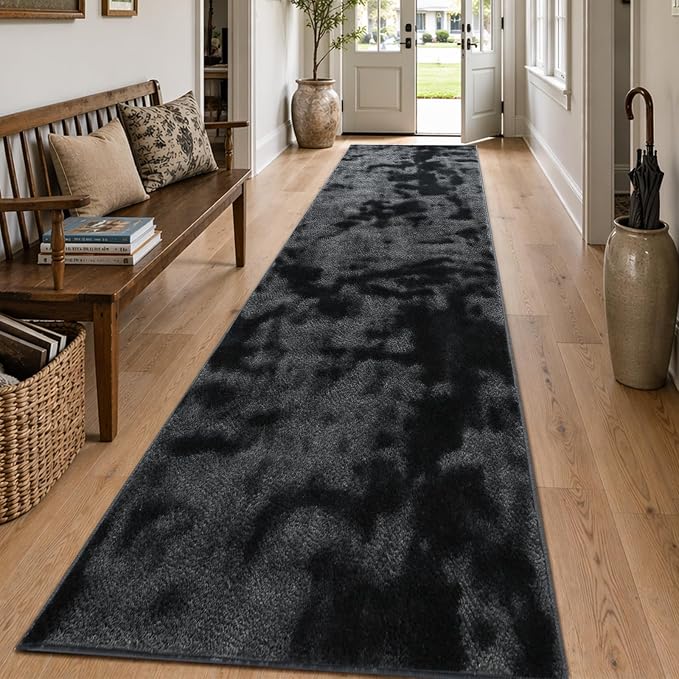 2x10 Tie-dye Dark Grey Runner Rug Washable Non-Slip - Image 3