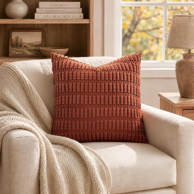 MIULEE Fall Euro Sham Decorative Throw Pillow Covers 26x26 Rust Pack of 2 | - Image 6