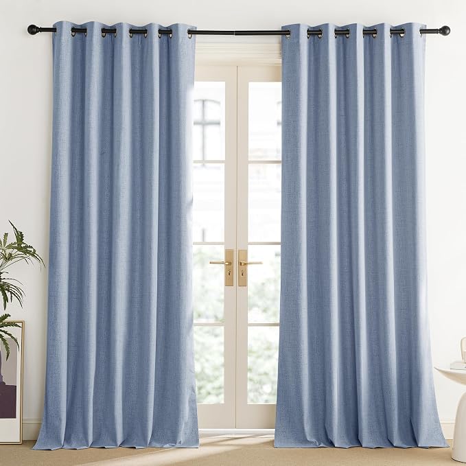 NICETOWN Stone Blue Vintage Linen 100% Blackout Curtains - Image 2