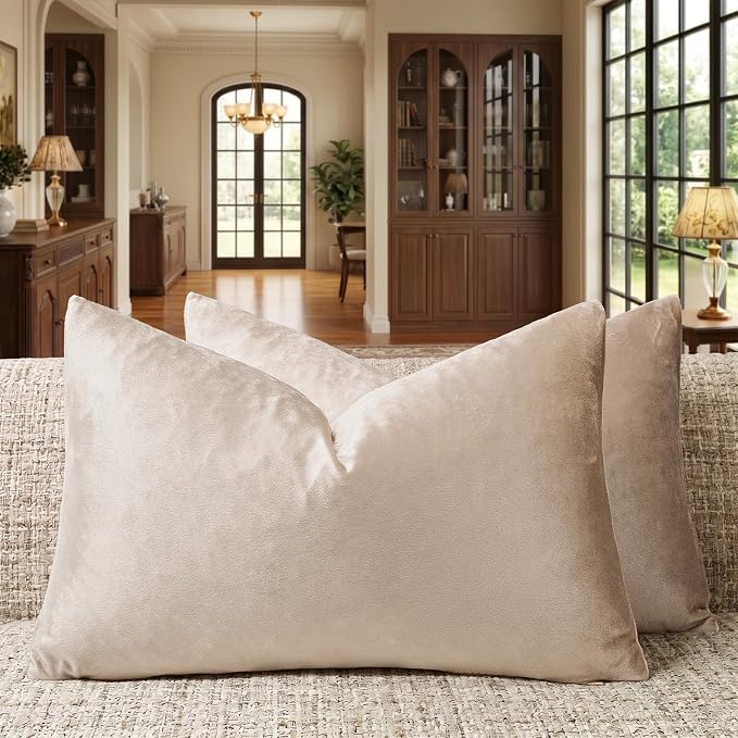 GIGIZAZA Velvet Pillow Covers 12x20 Decorative Pillows Pack of 2 Beige | Lumbar by GIGIZAZAFocusingonhomedecoration