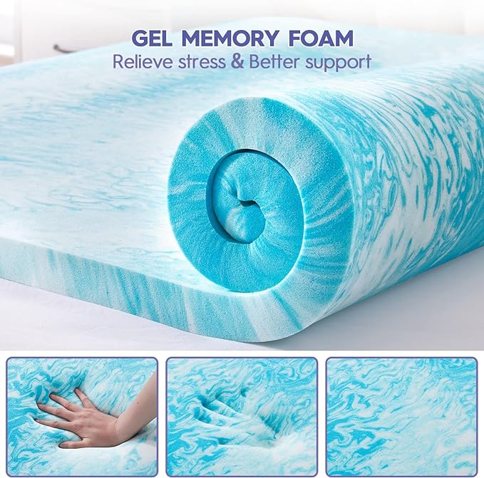 ABENE 3 Inch Dual Layer Memory Foam Mattress Topper, 2 Inch Memory Foam Plus 1 Inch Down Alternative Pillowtop Mattress Pad, with Bedside Pocket, Support for Back Pain (California King, Black)
