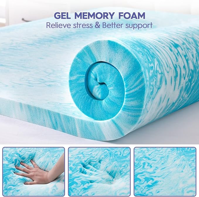 ABENE Twin XL Dual Layer 3 Inch Memory Foam Mattress Topper for College Dorm Room, 2 Inch Memory Foam Plus 1 Inch Soft Extra Long Pillowtop Mattress Pad Cover, Thick Bed Topper for Back Pain