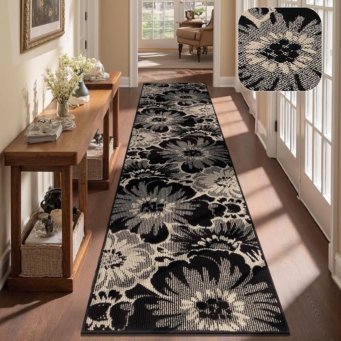 Findosom Hallway Runner Rug 2x10, Non Slip High-Low Textured Floral Washable by Findosom