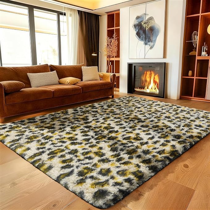 Ophanie 6x9 Leopard Rugs for Bedroom Living Room, Cheetah Print Rug Fluffy Shag - Image 5