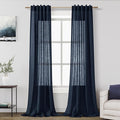 Navy Blue Linen Textured 96 Inch Curtains 2 Panel Set Back Tab Rod Pocket Semi by Nanspring