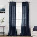 Navy Blue Boho Curtains for Bedroom Back Tab Rod Pocket Semi Sheer Linen by Nanspring