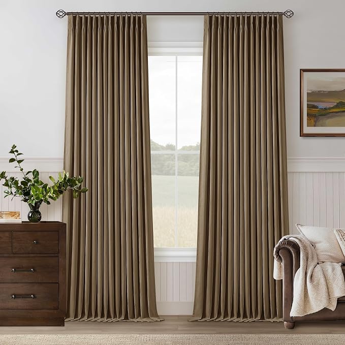 Dutch Cocoa Pinch Pleated 100% Blackout Linen Bedroom Curtains 96 Inch Long | by Twodrapes
