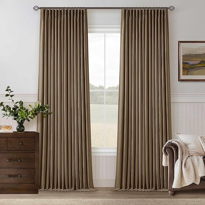 Dutch Cocoa Pleated Linen Blackout Curtains 102 Inches Long by Twodrapes