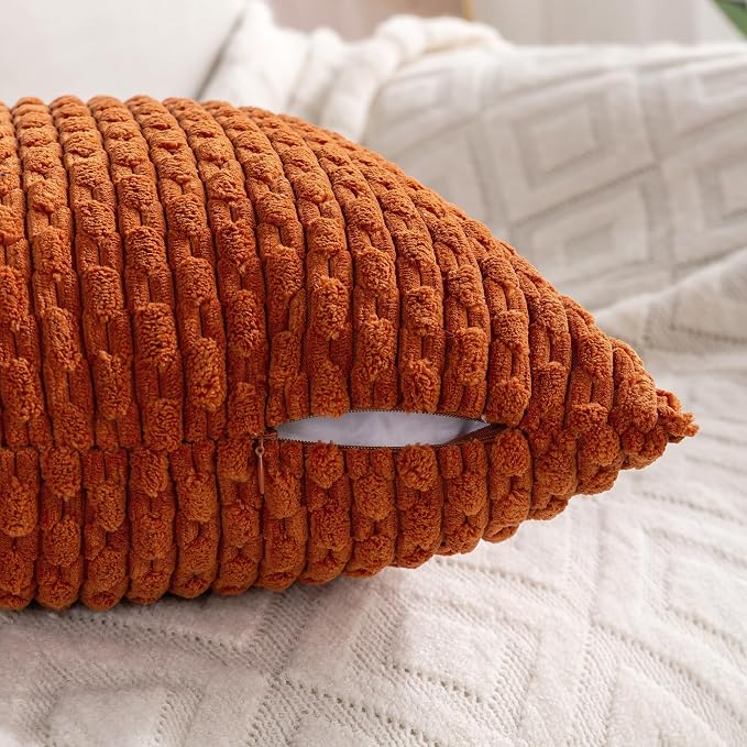 Set of 4 Burnt Orange Decorative Throw Pillow Covers 20x20 Inch Corduroy Pillow - Image 4