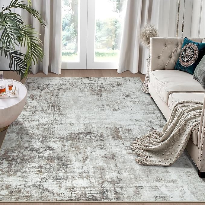 5x7 Area Rugs for Living Room Bedroom Dining Room Washable Brown Grey | Soft by Aelenmu