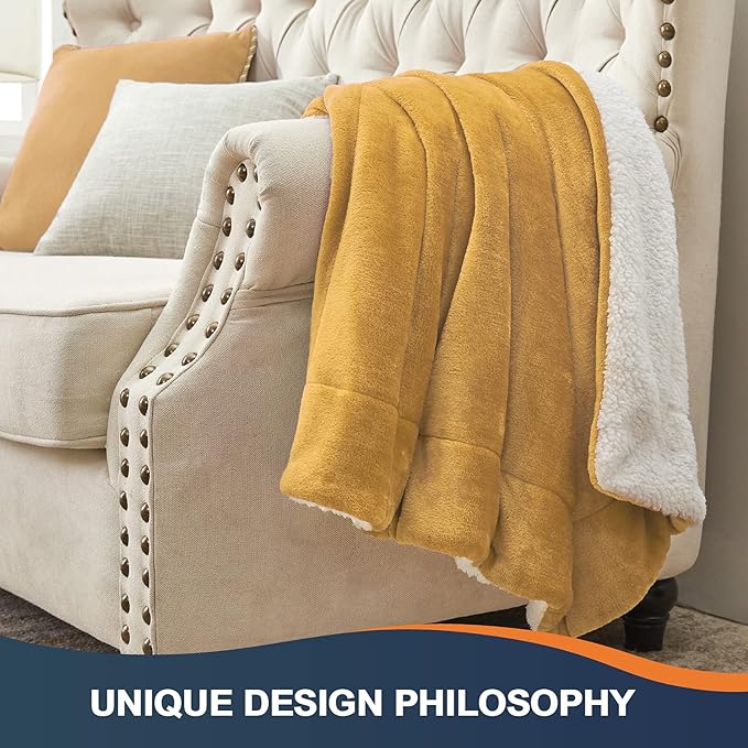 Walensee Sherpa Fleece Blanket (Twin Size 60”x80” Honey Gold) Plush Throw Fuzzy Super Soft Reversible Microfiber Flannel Blankets for Couch, Bed, Sofa Ultra Luxurious Warm and Cozy for All Seasons