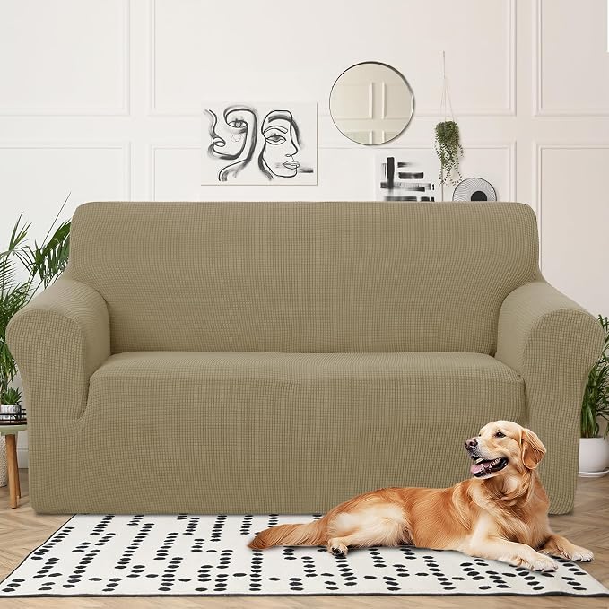 U-NICE HOME Oversized Stretch Loveseat Couch Cover, Sand | 2 Cushion Sofa - Image 2