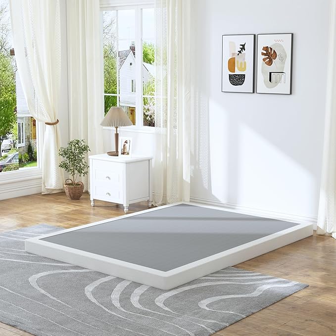 King Box Spring - 4 Inch High Profile Box Spring for King Bed, Sturdy Metal Frame Mattress Foundation, Easy Assembly, Quiet & Noise-Free