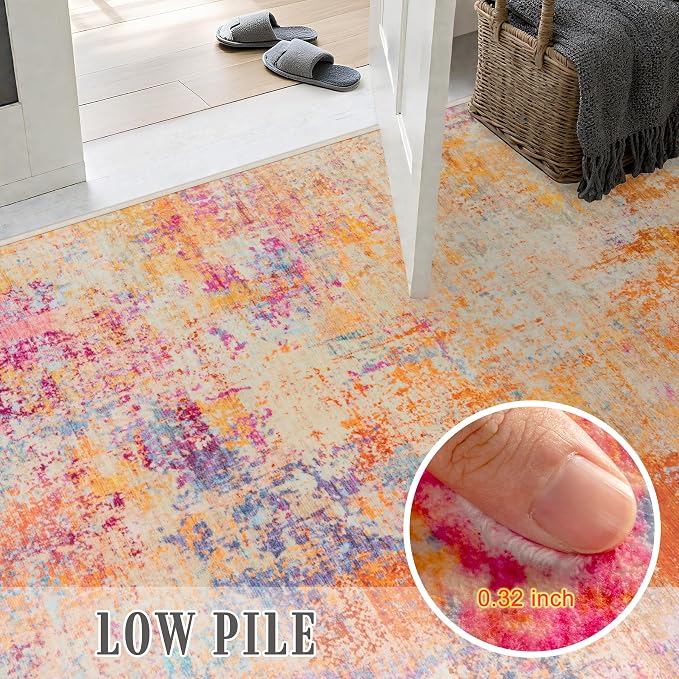 3x14 Washable Runner Rug：Modern Abstract Soft Carpet Galaxy Haze | - Image 7