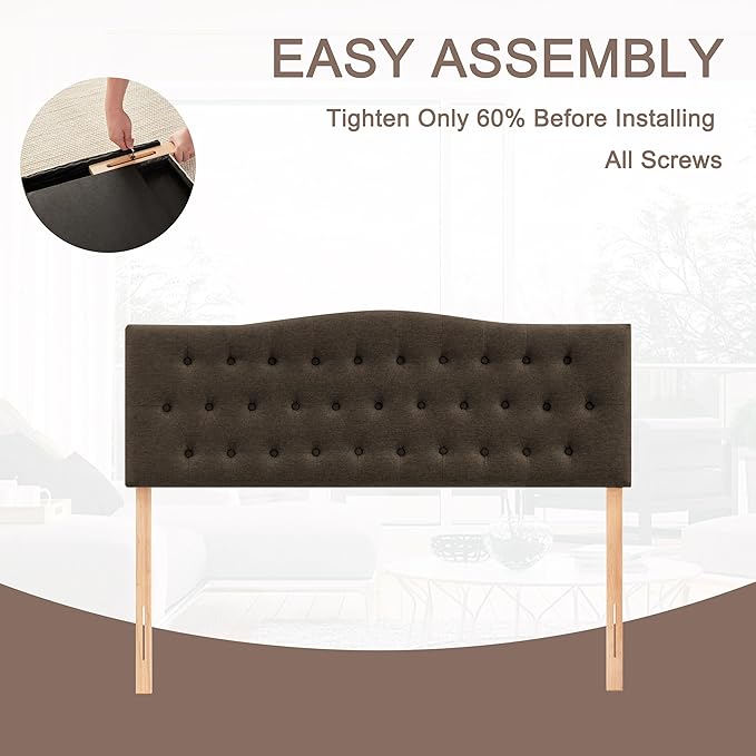Tufted Upholstered Headboard California King, Sturdy and Durable Solid Wood Bed headboard, Fabric Headboard Adjustable Height from 37” to 51”, Button Diamond Design Head Board, Chocolate