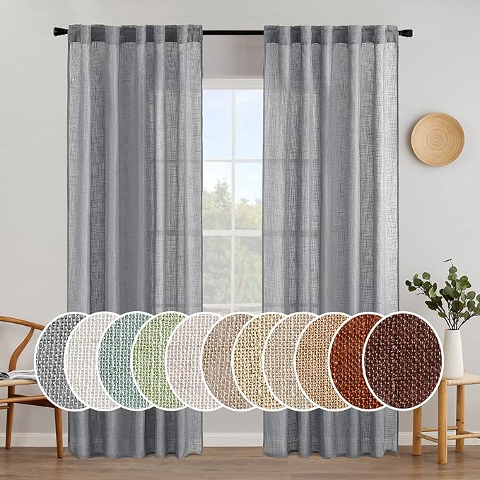 MIULEE Grey Linen Curtains 52x84 Inch Length by MIULEE