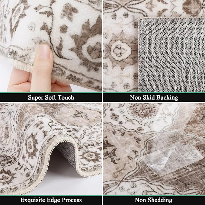 HEBE Hallway Runner Rug 2'x8', Washable Non Slip Kitchen Rug Runner | Soft Boho - Image 3