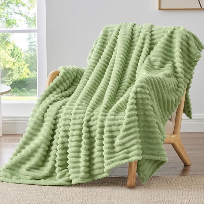 BEDELITE Ribbed Twin Blanket for Couch & Bed, Sage Green, Warm Yet Lightweight by BEDELITE