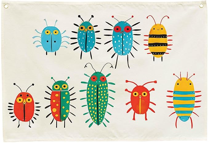 Insects Theme Education Rectangular Canvas Banner-Boho Flag Wall Decor for Boy Girl Kids,Nursery Above Crib Bedroom Reading Room Playroom Teacher Office Decor-Baby Shower Birthday Christmas Gift