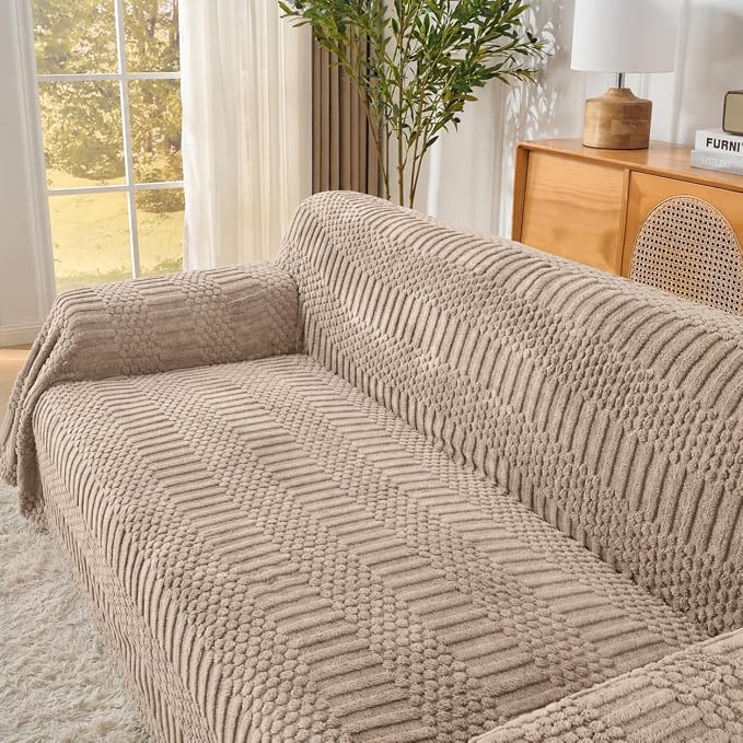 Fuzzy Brown Couch Cover for Sectional Sofa, Sofa Slipcover for 2 Cushion Couch - Image 3