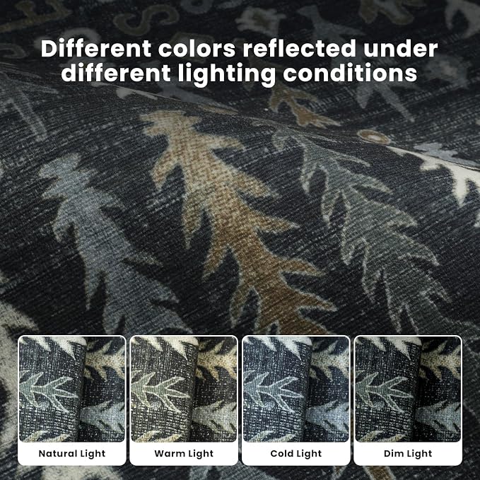 8x10 Retro Washable Area Rugs for Living Room, Dining Room- Black | Ultra Soft - Image 9