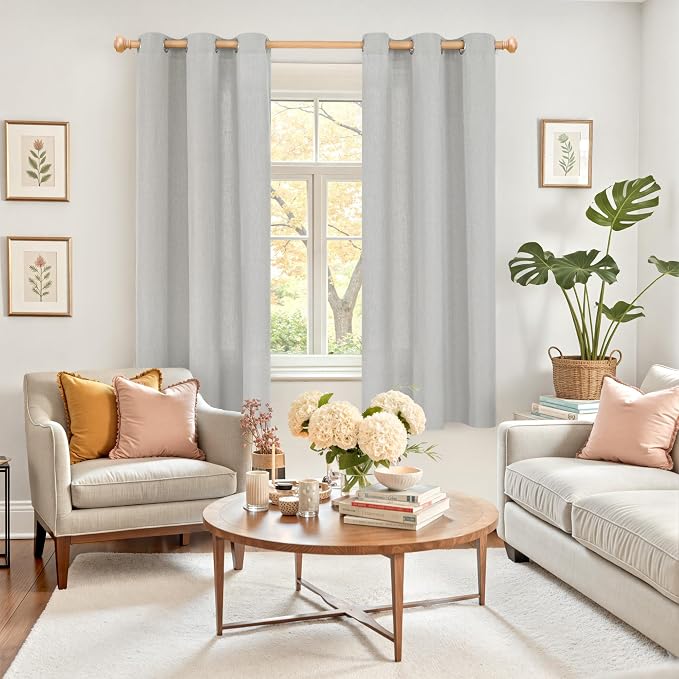 YoungsTex Grey Linen Semi Sheer Curtains 63 Inches Length - Image 2