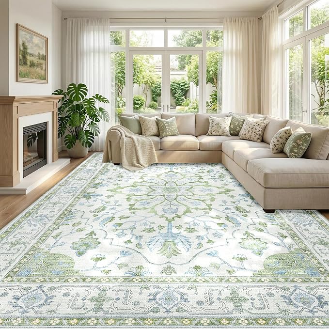 RELEANY Washable Area Rug, Large 10'x14', Water Repellent, Pet Friendly by RELEANY