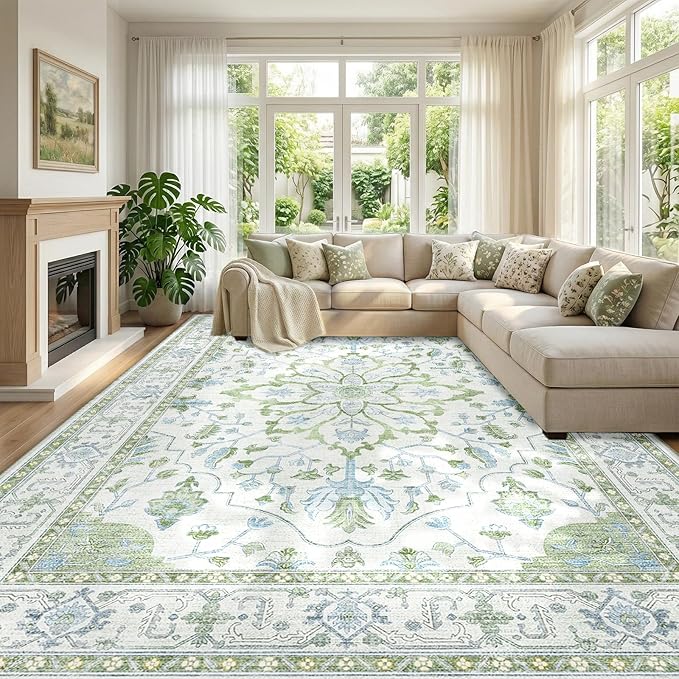 RELEANY Washable Area Rug, Large 9'x12', Water Repellent, Pet Friendly by RELEANY