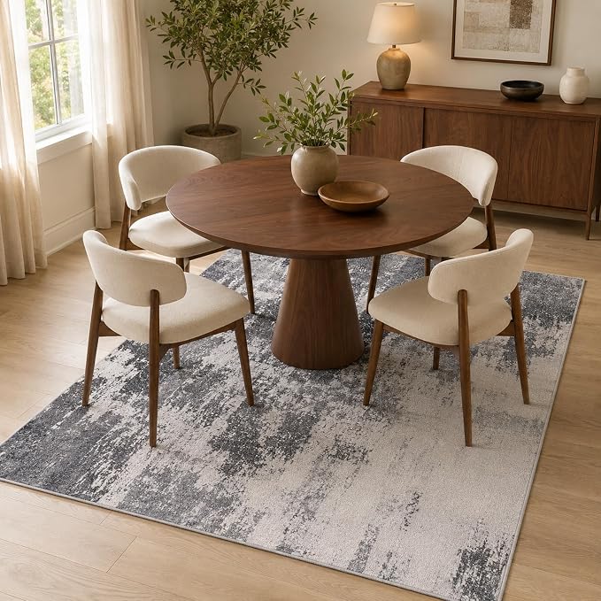 Area Rug 4x6 Dark Grey Rug Washable Boho Rugs Non Slip Low Pile Abstract Small - Image 4