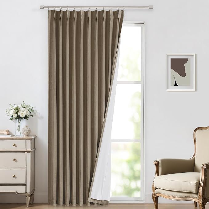 Vision Home Brown Pinch Pleated Full Blackout Curtains Linen Blended 60" Wide by VisionHome