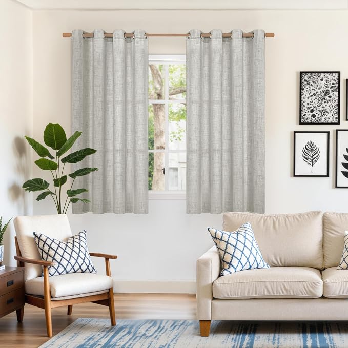 YoungsTex Linen Curtains 54 Inch Length Light Grey Textured Curtains - Image 2