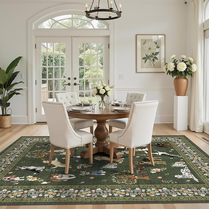 Dark Green Floral Area Rug 9x12 - Image 6