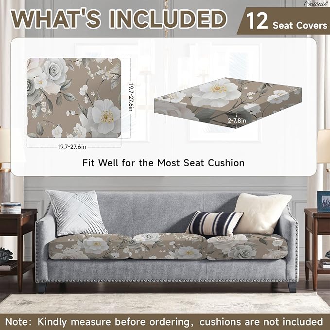 CALBODE 12Pcs Stretch Patio Cushion Cover, Vintage Floral Printed Couch & Sofa - Image 2