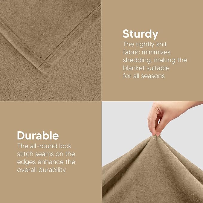 Utopia Bedding Ultra Soft Fleece Bed Blanket Queen Size Camel | Microfiber - Image 5
