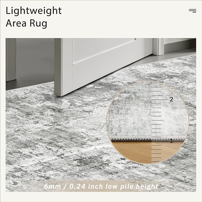 Soalmost Abstract Area Rug 6x9 for Living Room Washable Rugs Gray/White | - Image 7